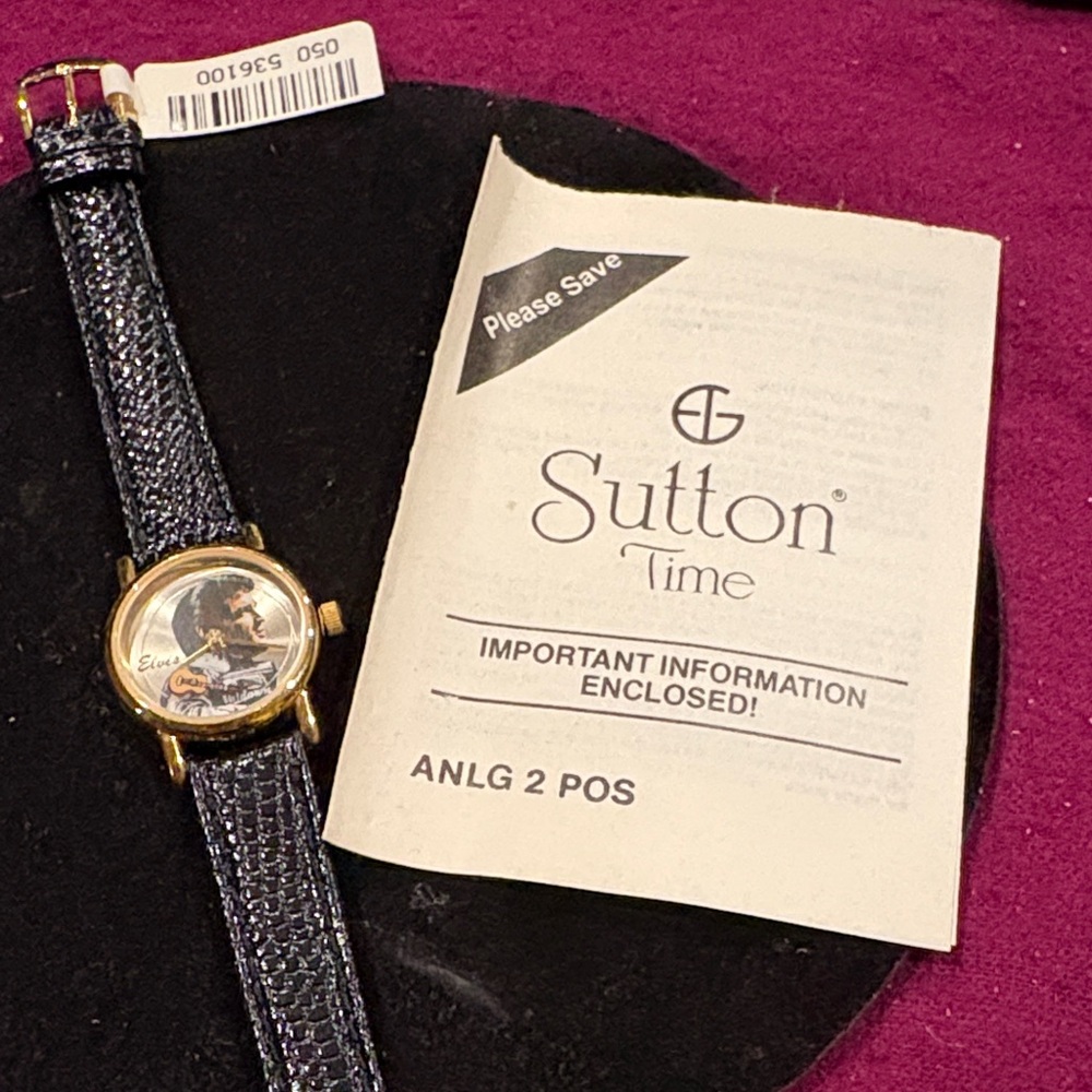 New Gold Elvis Watch with Black Leather Strap by Valdawn 1993 - Picture 3 of 4